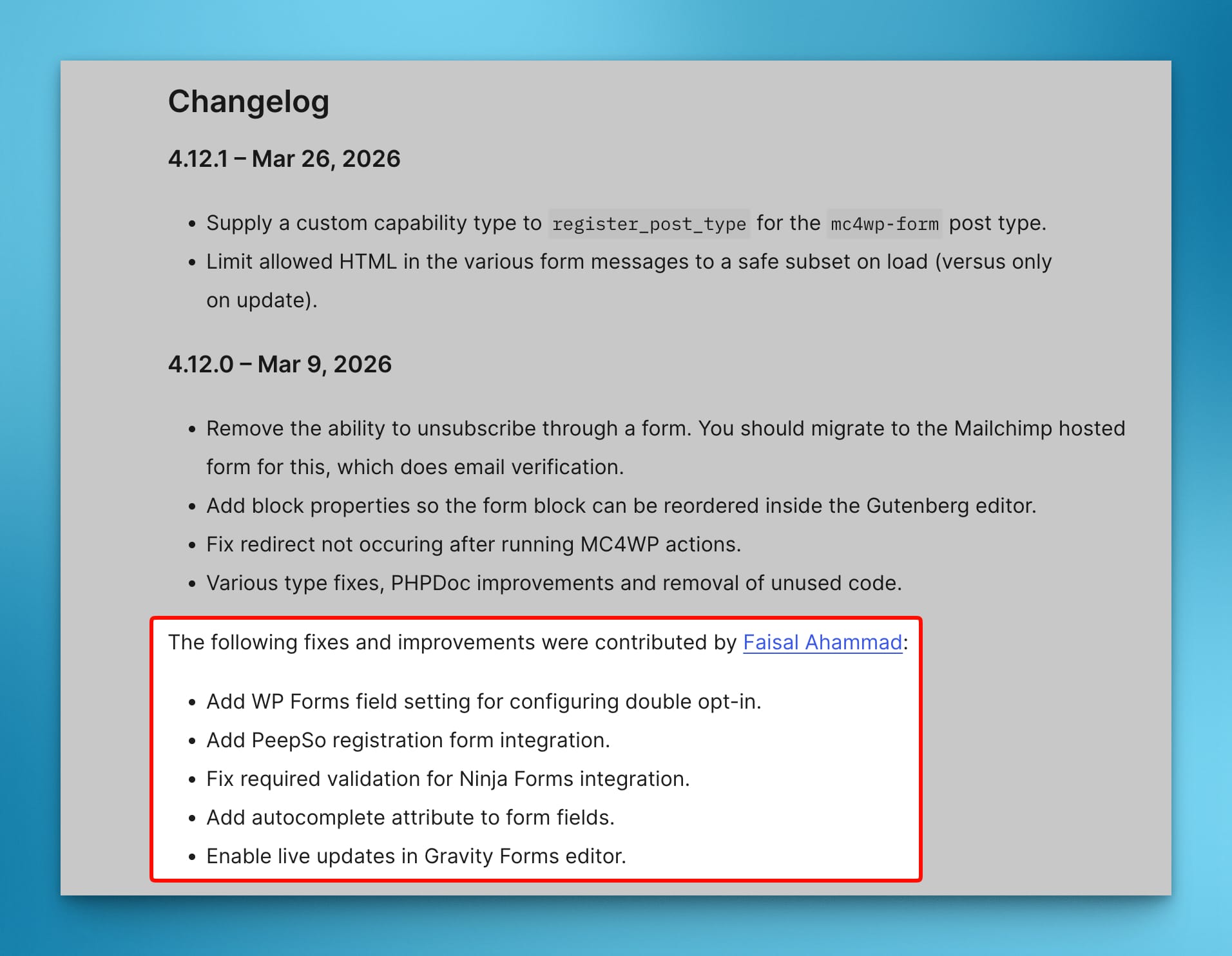 MC4WP changelog on WordPress.org MC4WP changelog on WordPress.org
