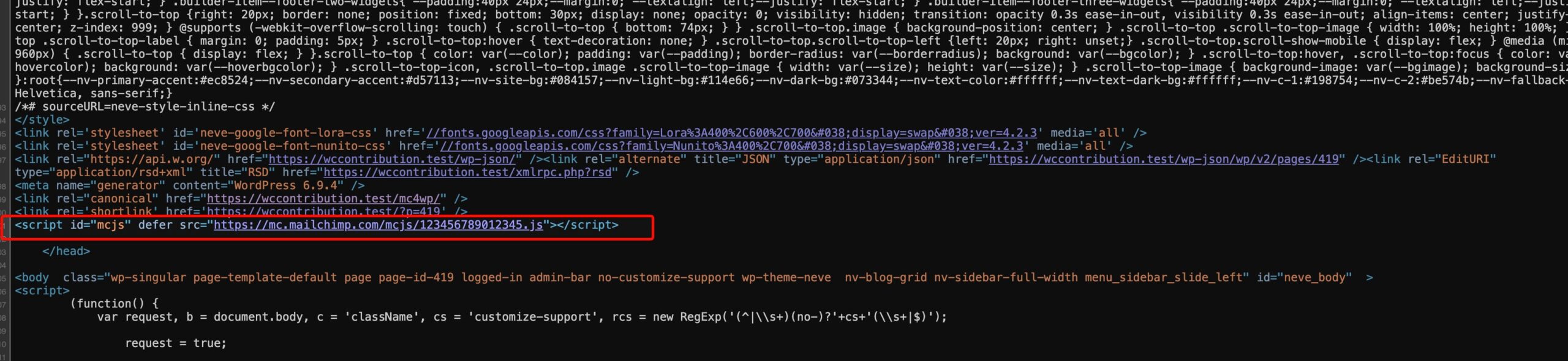 Mailchimp Site Tracking Pixel Integration page source MailChimp Site Tracking Pixel Integration