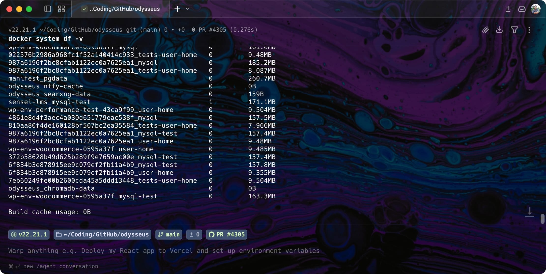 Docker Desktop disk usage on macOS terminal